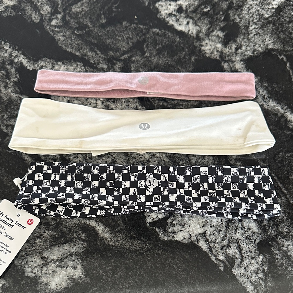 Lululemon Headband Bundle Trio - Pink, Cream, Black